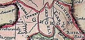 Kartli (Cardueli) en el siglo XVIII. Detalle del mapa de Jean Clouet, 1767