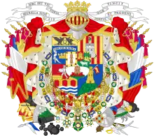 Ejemplo de Banderas, soportes y órdenes del escudo de armas de Baldomero Espartero (1793-1879).