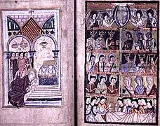 Óbitos de santo Omer&nbsp;: los disciples lloran ; Vida de Santo Omer ; siglo&nbsp;XI, Capítulo de la Catedral ; Ms 698. Biblioteca municipal de santo-Omer.