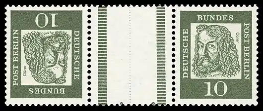 Alemania, 1961, conmemorativo a A. Dürer con interpanel separador