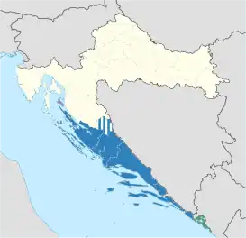 alt=
* &nbsp;&nbsp;&nbsp;&nbsp;&nbsp;Noreste del Condado de Zadar
* &nbsp;&nbsp;&nbsp;&nbsp;&nbsp;Dalmacia
* &nbsp;&nbsp;&nbsp;&nbsp;&nbsp;Bahía Kotor en el área de Montenegro