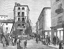 Derribo de la casa del núm. 1 de la calle de Sevilla, con motivo del ensanche proyectado - La Ilustración Europea y Americana - 15 de marzo de 1879.
