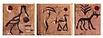 Diseños en algunas de las etiquetas o fichas de Abydos , Egipto , con fecha de carbono hacia 3400-3200 a.&nbsp;C. Son prácticamente idénticos a las etiquetas de arcilla contemporáneas de Uruk , Mesopotamia.
