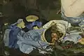 Detalle de Almuerzo sobre la hierba (1863), donde se pueden apreciar la pincelada de Édouard Manet.