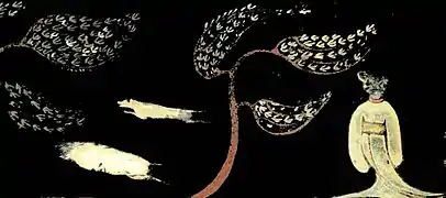 Detalle de una pintura de laca del Estado Ch'u (704–223 a.&nbsp;C.)