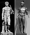 Dos copias del Doríforo de Policleto, c. 445-440&nbsp;a.&nbsp;C. La de la izquierda se conserva en el Museo Arqueológico Nacional de Nápoles. Altura 2,00 m.
