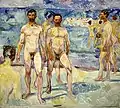 Bañistas masculinos, 1907–1908, óleo sobre lienzo, 206 x 227.5&nbsp;cm, Ateneum, Helsinki.