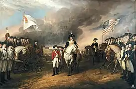 El general inglés Lord Cornwallis se rinde a los estadounidenses tras la batalla de Yorktown, 1781 (pintura de John Trumbull).
