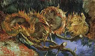 Cuatro girasoles marchitos (F452, JH1330), óleo, 60&nbsp;x&nbsp;100&nbsp;cm, Museo Kröller-Müller, Otterlo.