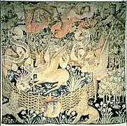 Tapiz de los ciervos alados, de un taller del norte de Francia o de Flandes, mediados del siglo&nbsp;XV.