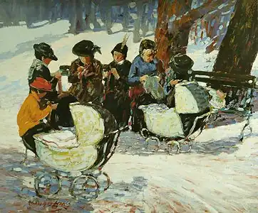 George Benjamin Luks: Haciendo punto para los soldados en el Parque High Bridge (1918).