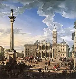 Plaza de Santa María la Mayor con la columna de la basílica de Majencio