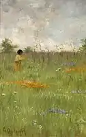 Girl in a Field of Poppies and Lupine