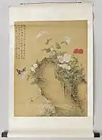 Grabado con amapolas y mariposas