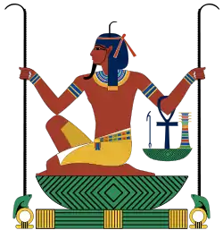 El dios Huh portando tallos con dos shen.