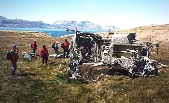 Restos de un helicóptero que fue abatido durante la guerra de las Malvinas