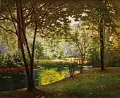 Riverside soleado, óleo sobre lienzo, 53,3 × 59,7&nbsp;cm cm
