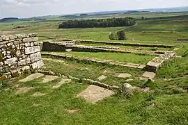 Ruinas de cuatro edificios del asentamiento civil (vicus) al sur del fuerte.