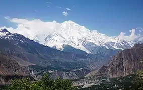 Una vista de Hunza y áreas al norte de Rakaposhi, Pakistan.
