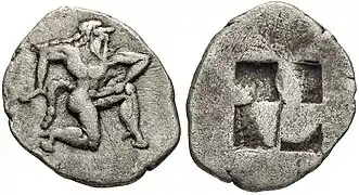 Moneda arcaica de Tasos, c. 500-463&nbsp;a.&nbsp;C.
