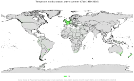 Localización del clima oceánico típico (Cfb) en el mundo.