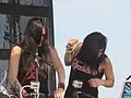 Krewella actuando en directo en mayo de 2012.
