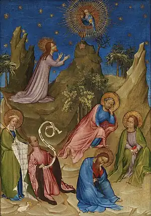 La Oración en el huerto con el donante Luis I de Orleans, ca. 1405-1408. Se ha propuesto su atribución a Colart de Laon.