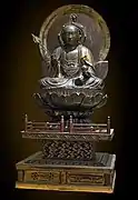 Estatua de Bodhisattva Jizo, finales período Edo, madera esculpida dorada y lacada.