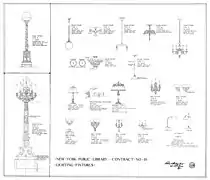 Accesorios de iluminación. Planos arquitectónicos de la Biblioteca Pública de Nueva York, 1909