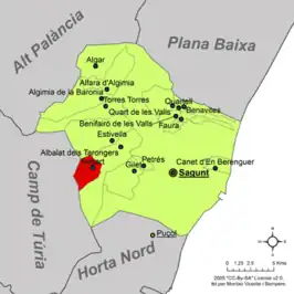Localización de Segart respecto a la comarca del Camp de Morvedre.