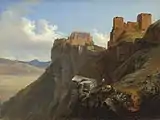 Paisaje de un castillo en una montaña rocosa