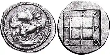 Moneda de Acanto, Macedonia. Circa 470-430&nbsp;a.&nbsp;C.