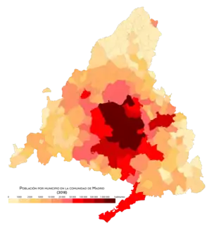 Población por municipios en la comunidad de Madrid en 2018