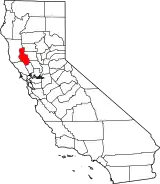 Mapa de California con la ubicación del condado de Lake