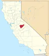 Mapa de California con la ubicación del condado de Mariposa