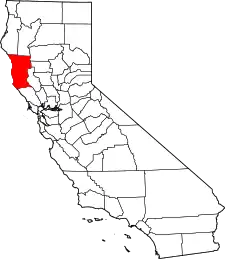 Mapa de California con la ubicación del condado de Mendocino