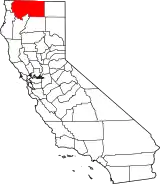 Mapa de California con la ubicación del condado de Siskiyou