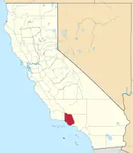 Mapa de California con la ubicación del condado de Ventura