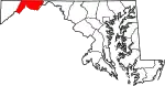 Mapa de Maryland con la ubicación del condado de Allegany