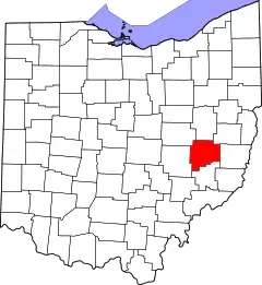 Mapa de Ohio con la ubicación del condado de Guernsey