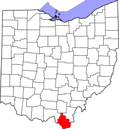 Mapa de Ohio con la ubicación del condado de Lawrence