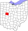 Mapa de Ohio con la ubicación del condado de Logan
