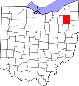 Mapa de Ohio con la ubicación del condado de Portage