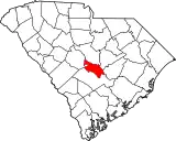 Mapa de Carolina del Sur con la ubicación del condado de Calhoun