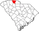 Mapa de Carolina del Sur con la ubicación del condado de Cherokee