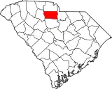 Mapa de Carolina del Sur con la ubicación del condado de Chester