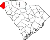 Mapa de Carolina del Sur con la ubicación del condado de Oconee