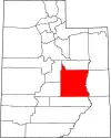 Mapa de Utah con la ubicación del condado de Emery