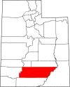 Mapa de Utah con la ubicación del condado de Garfield