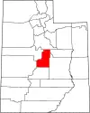 Mapa de Utah con la ubicación del condado de Sanpete